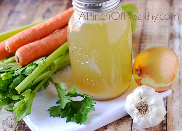 Organic chicken soup with bone broth & fresh garden herbs + home