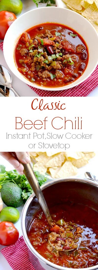 Southern Homemade Chili (Stovetop + Instant Pot + Crock Pot)