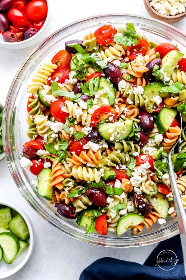 Greek Pasta Salad (fresh + Flavorful) - A Pinch Of Healthy