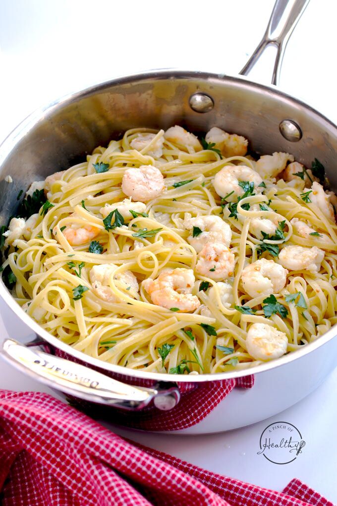 Shrimp Scampi Over Linguine - A Pinch of Healthy