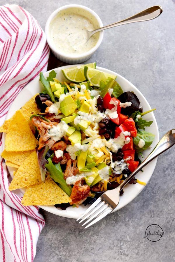 Chicken Taco Salad (with creamy jalapeño dressing) - A Pinch of Healthy