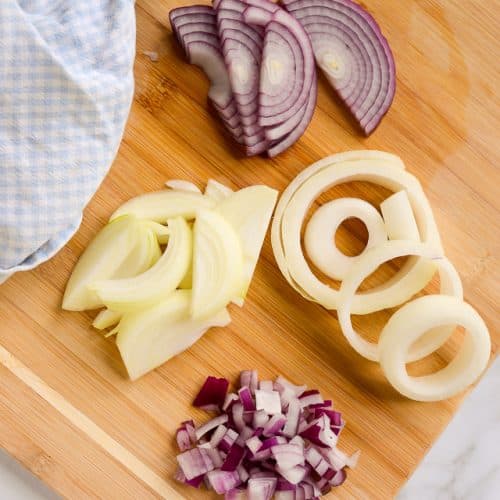 How to cut an onion (4 ways rings, strips, diced and slices) A Pinch