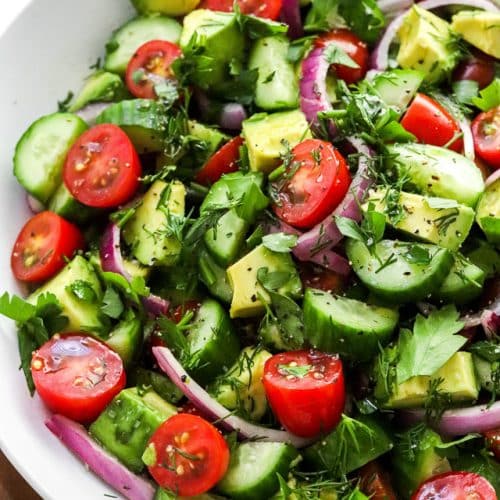 Tomato Cucumber Avocado Salad - A Pinch of Healthy