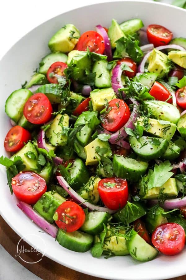 Tomato Cucumber Avocado Salad - A Pinch of Healthy