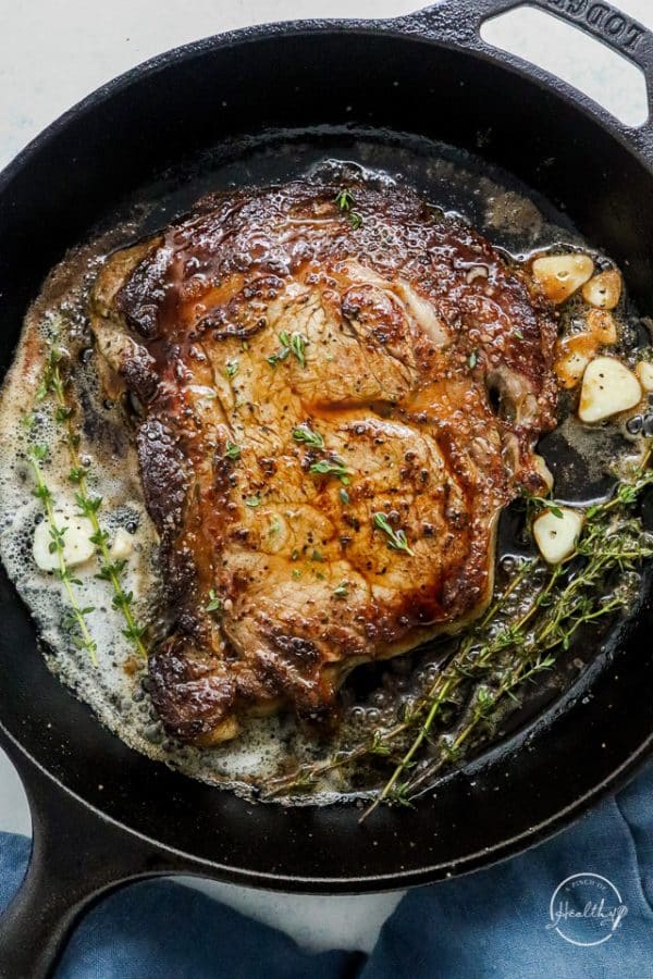 Cast Iron Steak (with garlic herb butter) - A Pinch of Healthy