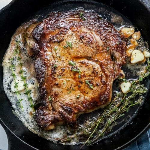 Cast Iron Steak (with garlic herb butter) - A Pinch of Healthy